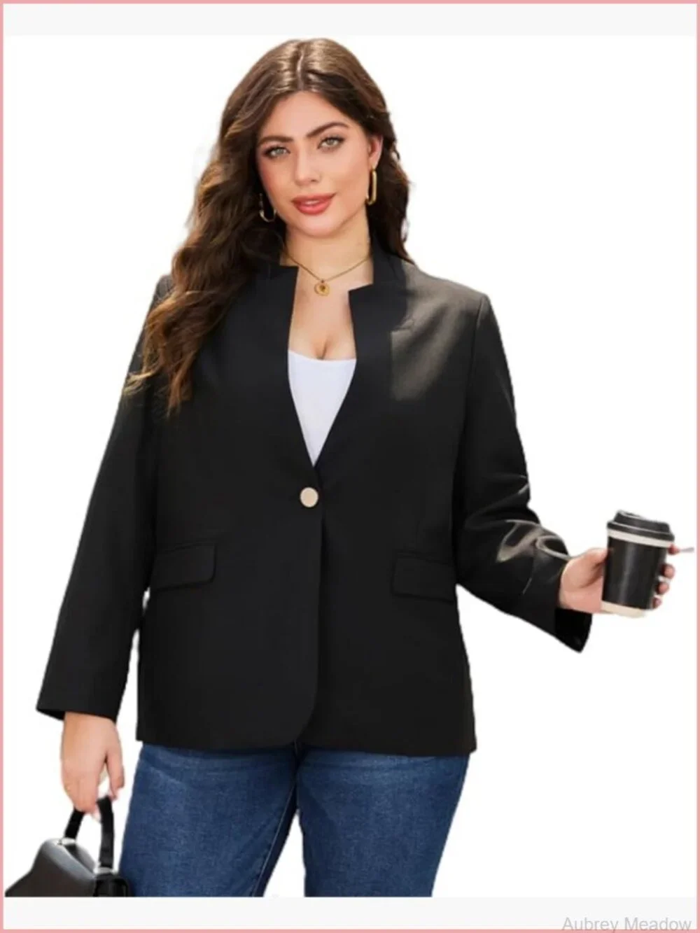 Plus Size Long Sleeve Blazer Tailored Fit Stretch Woven Twill Oversized Blazer